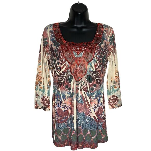 Energe Y2K Top Womens Small Fairy Whimsigoth Hippie Lace Boho 3/4 Sleeve Blouse - Picture 1 of 13